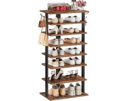 Schoenenrek 8 lagen – Smal schoenenrek 50 cm – Schoenenkast met haken – Schoenen opbergen – Industrieel – Bruin Zwart-Signature Home