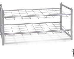 Schoenenrek – Aluminiumkleurig staal, 2 lagen – Stapelbaar heavy-duty ontwerp – 40 cm hoog, 70 cm breed, 30 cm diep