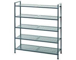 Schoenenrek – Antraciet staal met 5 metalen planken – Voor 20 paar schoenen – 90 cm hoog, 73 cm breed, 25 cm diep