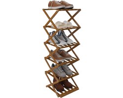 Schoenenrek Bamboe - Opvouwbaar Rek - Schoenen Opbergen - Montagevrij Direct Klaar - 6-Lagig 25x25x105cm - Bruin
