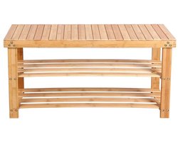 Schoenenrek - Bank Met Bamboe Schoenenrek - Schoenenopbergbank - Schoenenbank Ingang - Schoenenorganizer - Schoenenkast - Bamboe - 90 x 45 x 28 cm