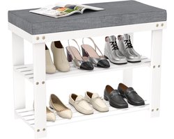 Schoenenrek Bank - Opbergbank Zitting - Schoenen Opbergen - Stevig Bamboe Frame - 28 x 11.8 x 17.7 inch - Grijs