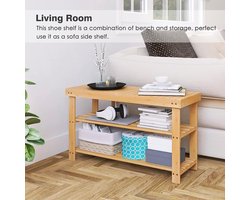 Schoenenrek Bank - Schoenenrek 3-Tier Schoen Organizer - Bamboe - Natuurlijk 86 x 28,5 x 45,5 cm