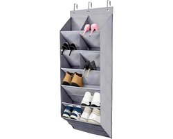Schoenenrek deur- Schoenenrek hangend - 41*120*17cm Schoenenrek - Schoenenrekorganizer met haken - Opvouwbare Schoenenhouder - Schoenen Opbergsysteem - 9 vakken - Geschikt voor slaapkamers, kledingkasten en slaapzaaldeuren - Grijs