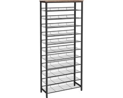 Schoenenrek hoog, schoenenopbergorganizer met grote capaciteit, schoenenrek met 12 niveaus voor 44-55 paar schoenen, 75 x 28,5 x 194,5 cm, verstelbare metalen planken, schoenenopbergunit,