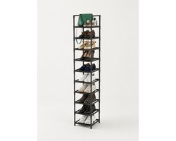Schoenenrek met 10 Niveaus - Open Schoenenkast - Opbergen van Schoenen - Schoenenbank Industrieel - Zwart