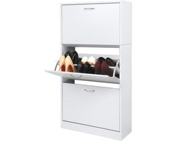 Schoenenrek met 3 lades - Opbergkast voor Schoenen en Accessoires - Wit 63 x 24 x 120 cm