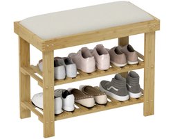 Schoenenrek - Opbergbank - Schoenenbank - Schoenenkast - Bankje - Bamboe - 60 x 29 x 49 cm