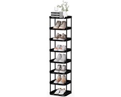 Schoenenrek - Opbergen van Schoenen - Schoenenbank 8 niveaus - Open Schoenenkast - Opbergkast van Schoenen Industrieel - Smal en Hoog - Metalen Frame Zwart