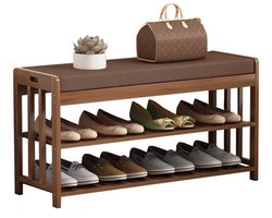 schoenenrek- schoenenbank - Schoenenkasten - 2-laags Schoenenbank met Kussen Gevoerde Zitting voor de Entree