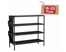 Schoenenrek – Schoenenkast 4 Lagen – Schoenenrek Metaal Zwart – Schoenenrek Industrieel – Schoenen Opbergen 16-20 Paar – Smal Schoenenrek Hal – 80x30x61 cm