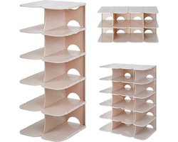 Schoenenrek, schoenenkast met 6 niveaus, ruimtebesparend, verstelbaar, vrije combinatie, robuust schoenenrek, stapelbaar, kaki