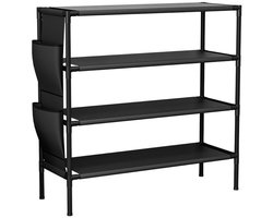 Schoenenrek - Schoneneplank - opbergrek - Shoe Organizer - schoenenkast 4 lagen met organizer - 16-20 paar Schoenen plank - Metaal - Hal - Woonkamer - Zwart - 80 x 30 x 61cm
