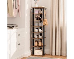 Schoenenrek – Smal Schoenenrek met 8 Niveaus & 2 Haken – Stevig Metalen Opbergrek voor Hal, Woonkamer of Slaapkamer – Industrieel Design