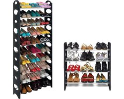 Schoenenrek stapelbaar - schoenenkast - max 30 paar schoenen opbergen - zwart - met hoes