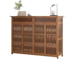 Schoenenrek Van Bamboe, Vrijstaande Schoenenkast, 130 x 35 x 99 cm Vrijstaande Schoen Kast, Ademend Schoenkast, Voor Ingang, Woonkamer, Slaapkamer