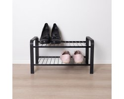 Schoenenrek Van Eco-Hout - Gepoedercoat Schoenenrek - Ruimtebesparend - 470 Mm Breed - Ideaal Voor Kast Halmeubels En Voor Kleine Ruimtes - Schoenenorganizer Voor Kasten En Kasten - Zwart-Hout