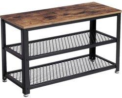 Schoenenrek | Vintage | Hout | Metaal | Stevig | Meubilair | Industrieel | 73x30x45cm | Bruin | Zwart