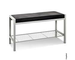 Schoenenrek – Zwart staal met leren zitting – Stevig halmeubel – 45 cm hoog, 80 cm breed, 35 cm diep