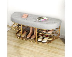 Schoenenwisselbank - Opbergbank - Entree Organiseren - Fluwelen Zitting - 80 x 35 x 45 cm - Grijs