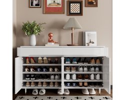 Schoenkast met 2 Deuren & 2 Lades – Gouden Poten – Voor 18–24 Paar Schoenen – Moderne Opbergkast voor Hal & Entree