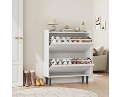 Schoenkast met 2 laden, verborgen houten schoenkast, vrijstaande schoen opslag kast met verstelbare plank voor voor gang, woonkamer-Wit