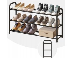 Schoenrek - 3 Lagen Uitschuifbaar Rek - 45-80cm Verstelbaar - Zwart Metalen Model - Voor 12 Paren Schoenen - Ruimtebesparend