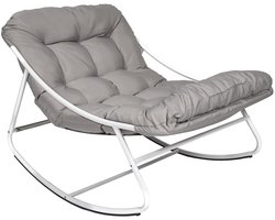 Schommel Loungestoel voor Buiten – Wit Frame & Grijze Kussens