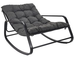 Schommel Loungestoel voor Buiten – Zwart Frame & Grijze Kussens