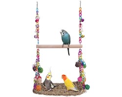 schommel vogelkooi, schommel vogel hangend, hangmat voor valkparkieten, grasparkieten, speelplaats hangend, hout, papegaaienvogelkooi speelgoed