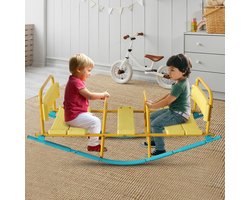 Schommelbank 3-Zits – 132,99 Cm – Metaal En Kunststof – Geel En Blauw – Met Rugleuningen Voor Drie Kinderen Binnen En Buiten