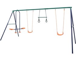 Schommelset Tuin - Speeltoestel Buiten - Kinderspel - Robuust A-frame Staal - 4 Zitplaatsen - Oranje