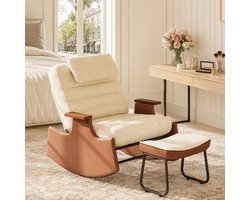 Schommelstoel - 3 Posities - met Voetbank en Hoofdkussen – Fauteuil voor de woonkamer - Voedingsstoel voor de babykamer –loungestoel - Relaxstoel - TV-stoe - teddy stof - Beige