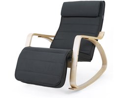 Schommelstoel 55 x 115 x 91 cm Zwart, Loungestoel Fauteuil met Verstelbare Poten in 5 Standen, Houten Frame, 150 kg Draagvermogen, Hoogdensiteitsschuim, Katoenen Bekleding, Relaxstoel voor Woonkamer en Slaapkamer