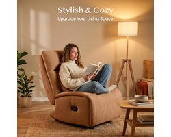 Schommelstoel 96,5 x 71 x 96,5 cm – Laura HomeEase Relaxfauteuil met 3-voudige Ligfunctie, Kussen & Zijvak, Fluweel Oranje, Schommelstoel voor Woonkamer en Familie