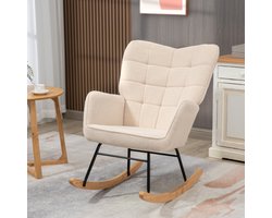 Schommelstoel, accentstoel, relaxfauteuil met Berber fleece, voor slaapkamer, tot 120 kg, beige, 71x92x101 cm