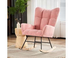 Schommelstoel - Comfortfauteuil voor de kinderkamer - Hoge rugleuning, stevig en comfortabel - Geschikt voor woonkamer en slaapkamer - Lichtroze