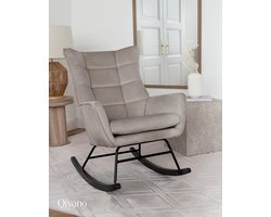 Schommelstoel Crème Beige – Novihome Elara Luxe Relaxstoel met Armleuningen en Fluwelen Kussen – Modern Design, FSC Hout, Metalen Frame, 180 kg Draagkracht – Perfect voor Woonkamer, Slaapkamer en Wellness