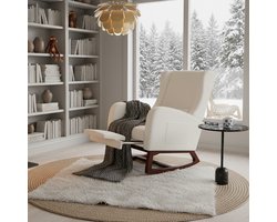 Schommelstoel Crème met Verstelbare Voetensteun - ADFBL- Relaxstoel voor Woonkamer - Fauteuil Stof Beige - Hoge Rugleuning - Incl. Lendenkussen & Zijvakken