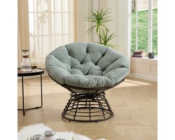 Schommelstoel - Ergonomische Papasan stoel - 360° rotatie - Relaxstoel - Loungestoel - Rotan Relaxstoel - Geschikt voor gebruik binnen en buiten - Groen
