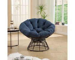 Schommelstoel - Ergonomische Papasan stoel - 360° rotatie - Relaxstoel - Loungestoel - Rotan Relaxstoel - Geschikt voor gebruik binnen en buiten - Marineblauw