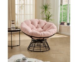 Schommelstoel - Ergonomische Papasan stoel - 360° rotatie - Relaxstoel - Loungestoel - Rotan Relaxstoel - Geschikt voor gebruik binnen en buiten - Roze
