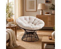 Schommelstoel - Ergonomische Papasan stoel - 360° rotatie - Relaxstoel - Loungestoel - Rotan Relaxstoel - Geschikt voor gebruik binnen en buiten - Wit