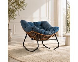 Schommelstoel - Ergonomische Papasan stoel - Relaxstoel - Chenille stof - Fauteuil - Loungestoel - Rotan Relaxstoel - Blauw