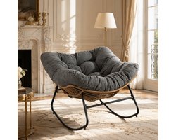Schommelstoel - Ergonomische Papasan stoel - Relaxstoel - Chenille stof - Fauteuil - Loungestoel - Rotan Relaxstoel - Grijs