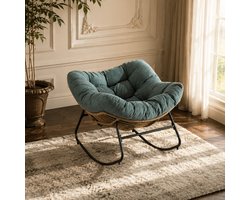 Schommelstoel - Ergonomische Papasan stoel - Relaxstoel - Chenille stof - Fauteuil - Loungestoel - Rotan Relaxstoel - Groen
