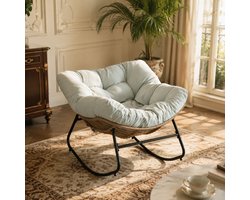 Schommelstoel - Ergonomische Papasan stoel - Relaxstoel - Chenille stof - Fauteuil - Loungestoel - Rotan Relaxstoel - Lichtblauw