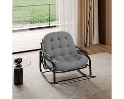 Schommelstoel, extra grote schommelstoel voor buiten met gevoerd kussen, rotan, metalen frame, grote steun, 85x89x88cm moderne stoel met zonneschermdoek voor buiten, tuin, Grijs