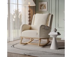 Schommelstoel, fauteuil - met zijzakken, Scandinavische stijl, gewatteerde rugleuning, massief houten poten - Beige