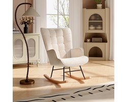 Schommelstoel, fauteuil, relaxfauteuil - fluwelen stof, gewatteerde armleuningen, schuim met hoge dichtheid, hoge rugleuning, poten van natuurlijk beukenhout - Beige